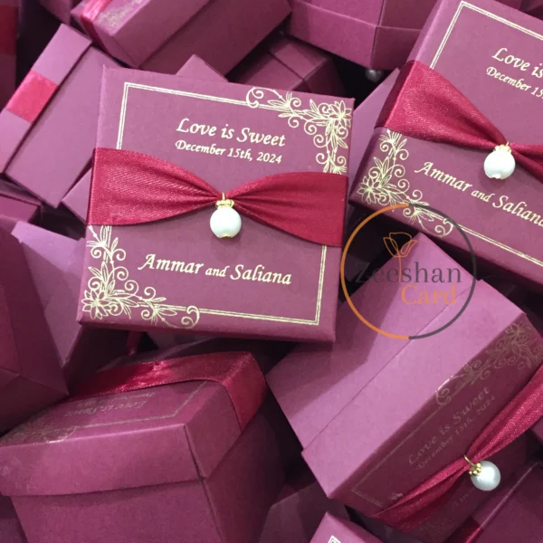 Maroon Box With Ribbon And Moti