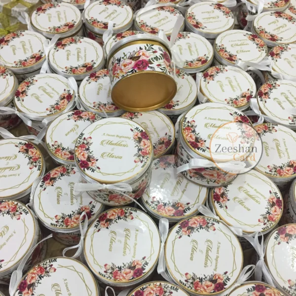 Floral Tin Box With Ribbon And Tai