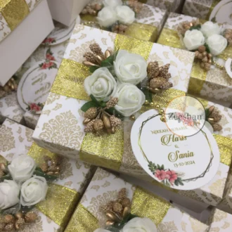 Flower Box With Zari Ribbon And Tai