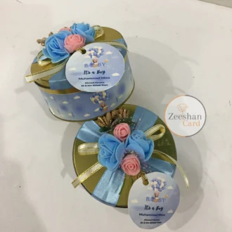 Baby Boy 250gram Tin Box with Flowers