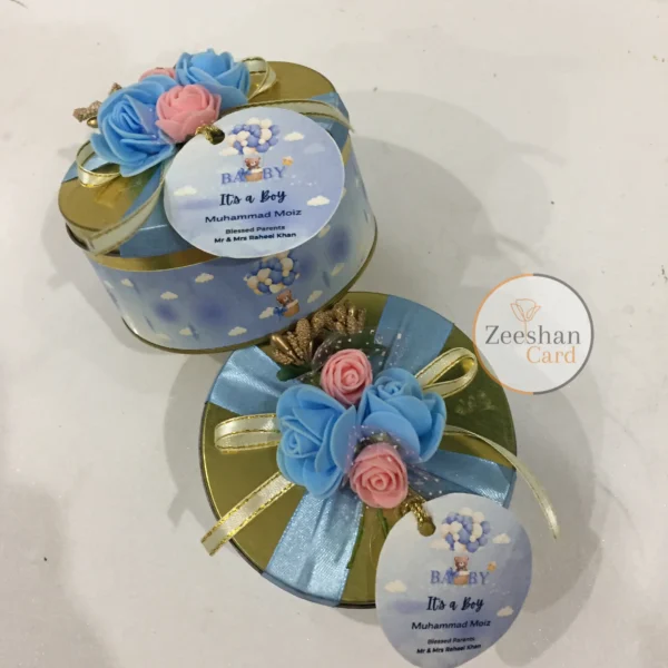 Baby Boy 250gram Tin Box with Flowers
