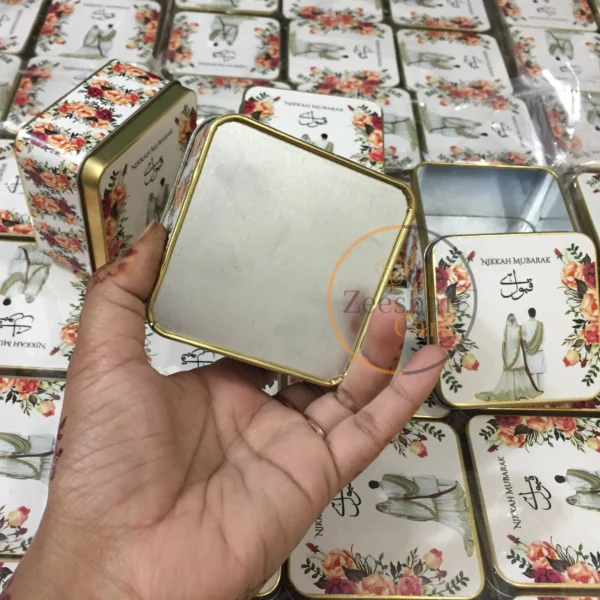 Floral Square Tin Box With Couple Design