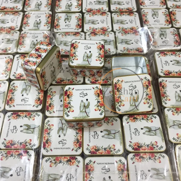 Floral Square Tin Box With Couple Design