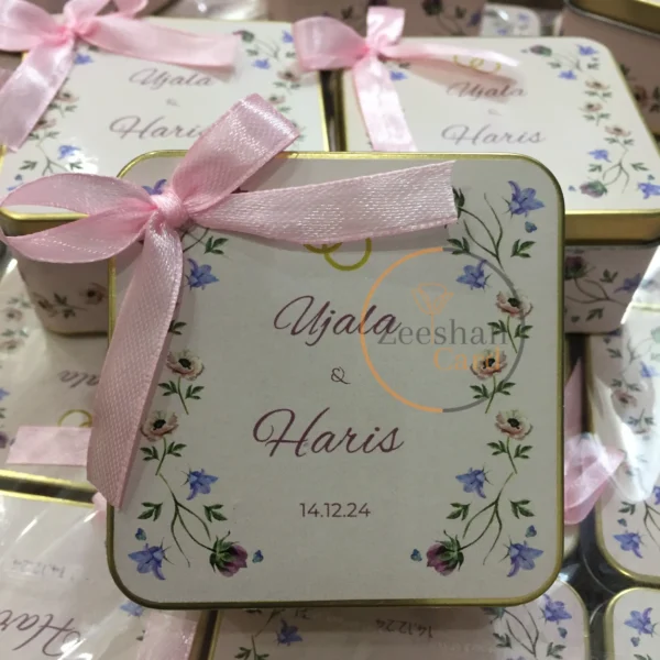 New Design Square Tin Boxes with Ribbon