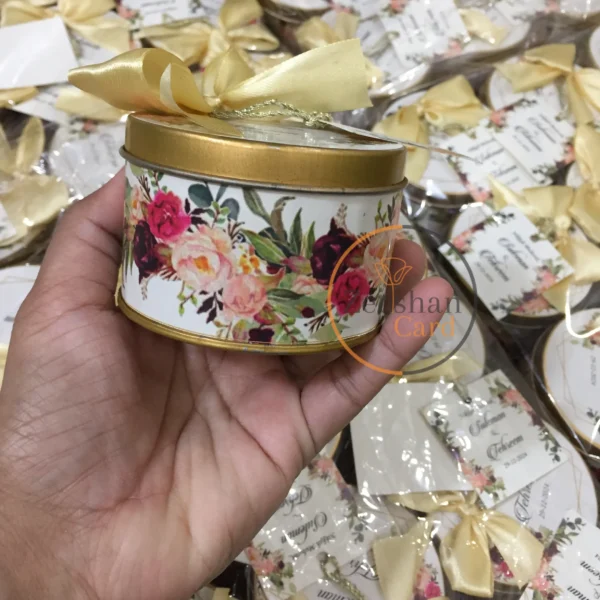 Special Floral Flower Tin Box With Tag And Bow