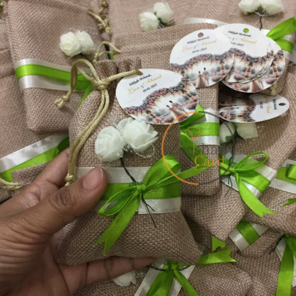 Jute Flower Pouch With Tag