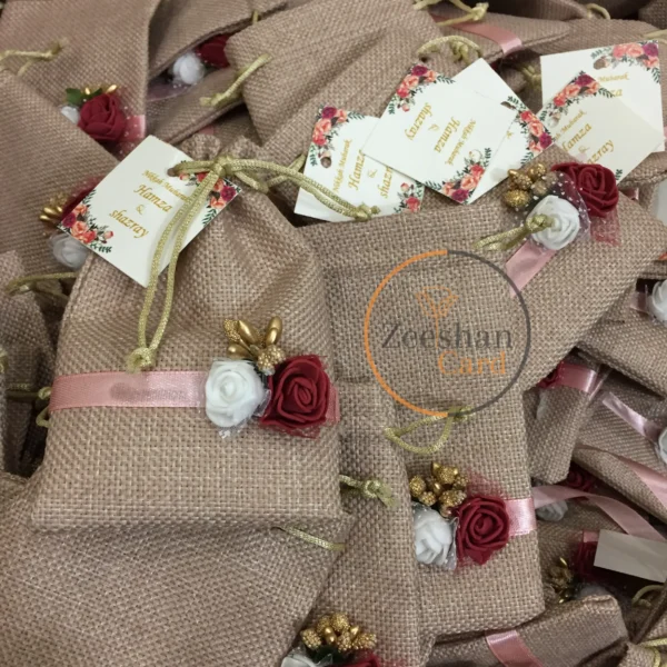 New Flower Design Jute Pouch With Tag