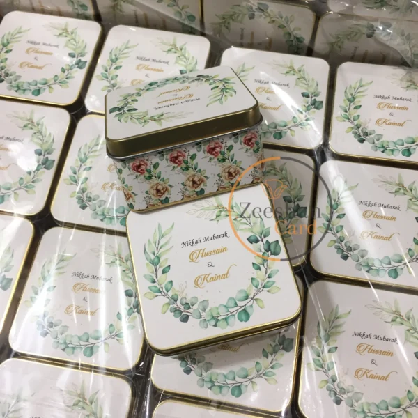 Green Flower Square Tin Design