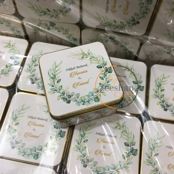 Green Flower Square Tin Design