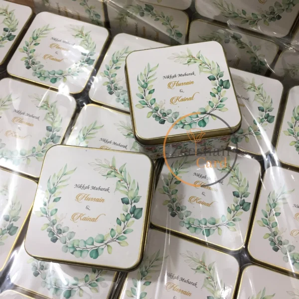 Green Flower Square Tin Design