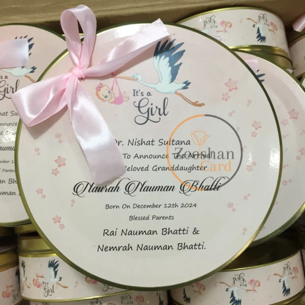 Baby Girl Announcement Half Kg Tin Box With Bow