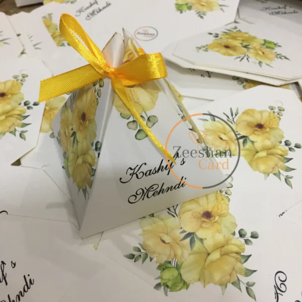 Triangle Bid Box With Yellow Flowers And Bow