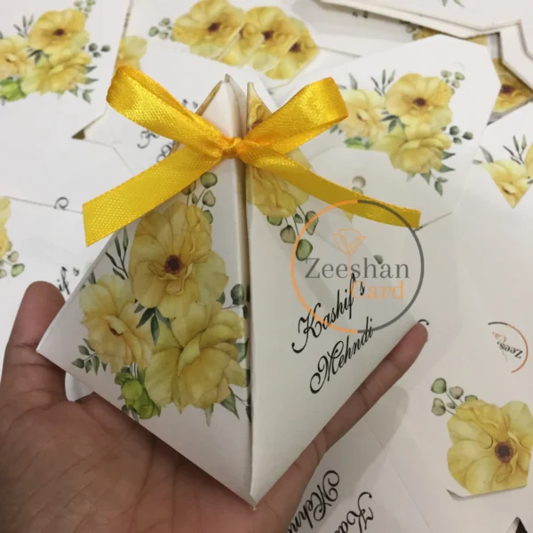 Triangle Bid Box With Yellow Flowers And Bow