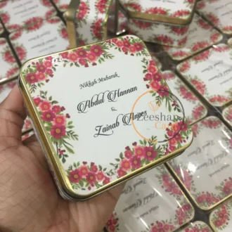 Red Floral Design Square Tin Box