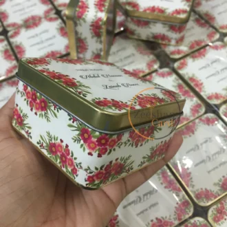 Red Floral Design Square Tin Box