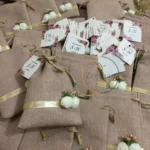 Jute Pouch With Flowers and Tag