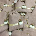 Jute Pouch With Flowers and Tag