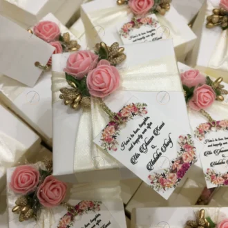 Pink Flowers Cardborad Box With Floral Tag