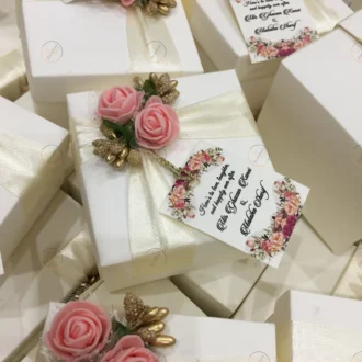 Pink Flowers Cardborad Box With Floral Tag