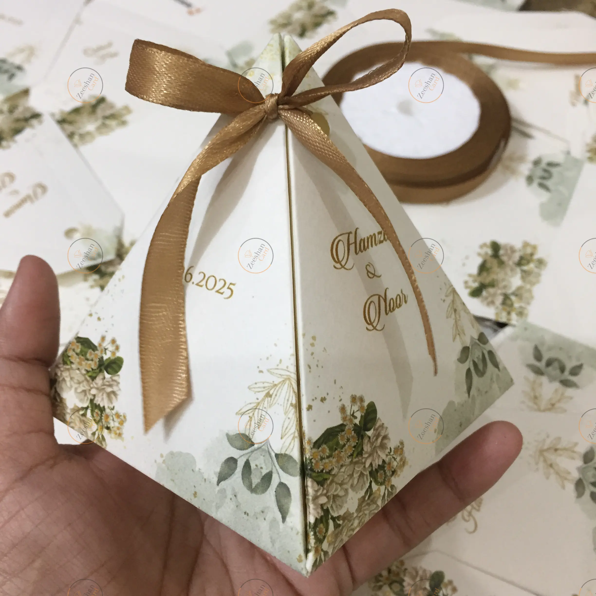 New Flowers Design Triangle Bid Box With Bow New Flowers Design Triangle Bid Box With Bow